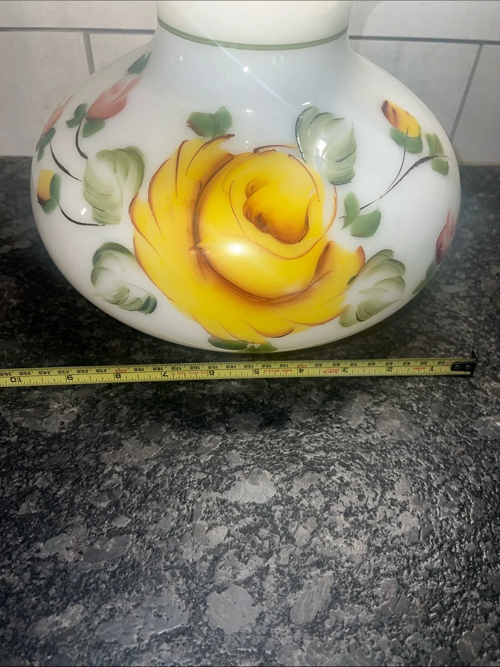 Vintage glass hurricane painted lamp shade. Replacement globe. Exc condition